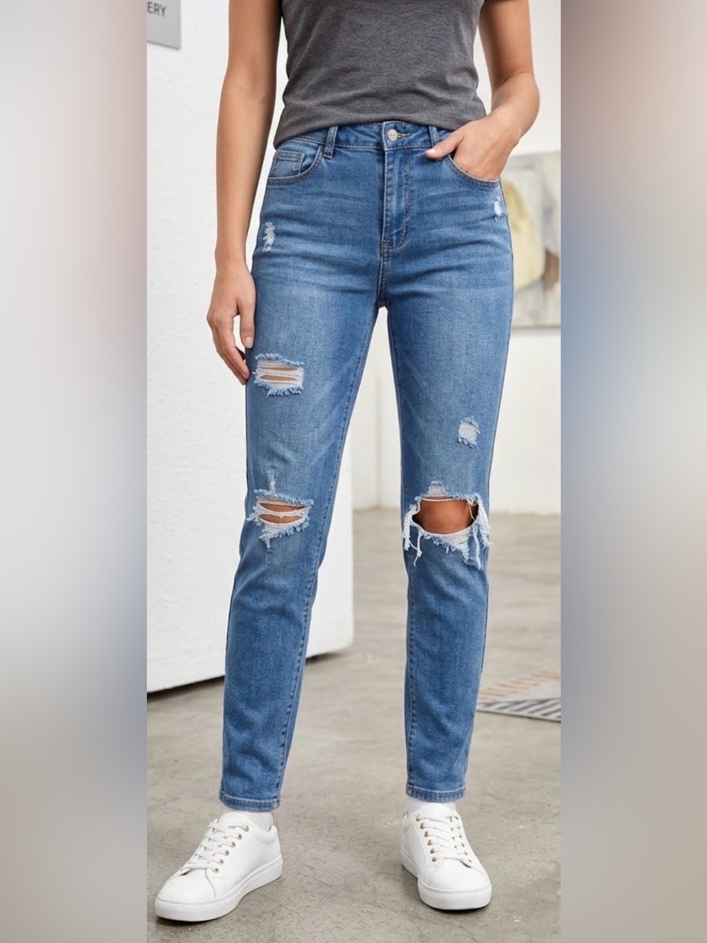 Rewash Blue Skinny Jeans with Distressed Knee
